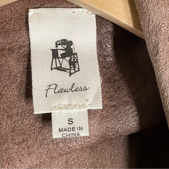 Flawless Women’s Long Sleeve Waterfall Zip Up Moto Jacket Tan Vegan Suede Small - Picture 3 of 10